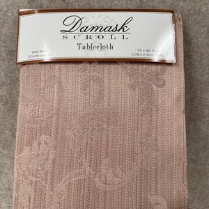 Damask scroll Pink tablecloth oblong Holiday table cover cotton blend 70x86" New